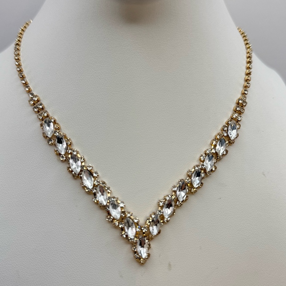 New Gold Tone Plated CZ Tennis Necklace 15–17” Adjustable Sparkle Elegant